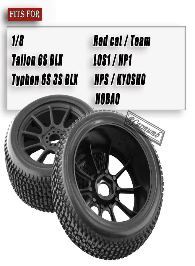 Rcarmumb RC Wheel & Wheel Tires w/Wheel Wrench for 1/8 Talion 6S BLX,Typhon 6S 3S BLX,Red cat,L0S1,Team,HP1,HPS,KY0SH0,H0BA0,Wheel Tires Set w/ 17mm Hex Wheel Wrench,Replace ARA550097(4PCS - Image 2